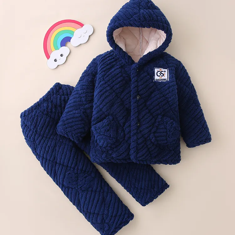 秋冬季儿童睡衣三层夹棉法兰绒男童女童加厚珊瑚绒宝宝家居服套装