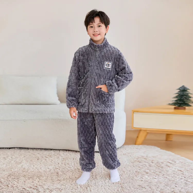 秋冬季儿童法兰绒睡衣男孩女孩珊瑚绒男童宝宝家居服小孩保暖套装