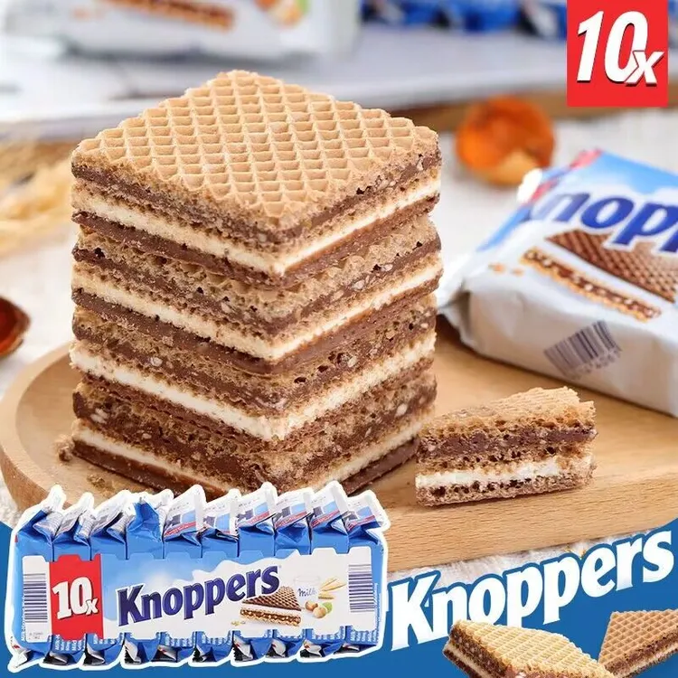 knoppers德国进口优力亨牛奶榛子优选五层夹心威化饼干250g零食