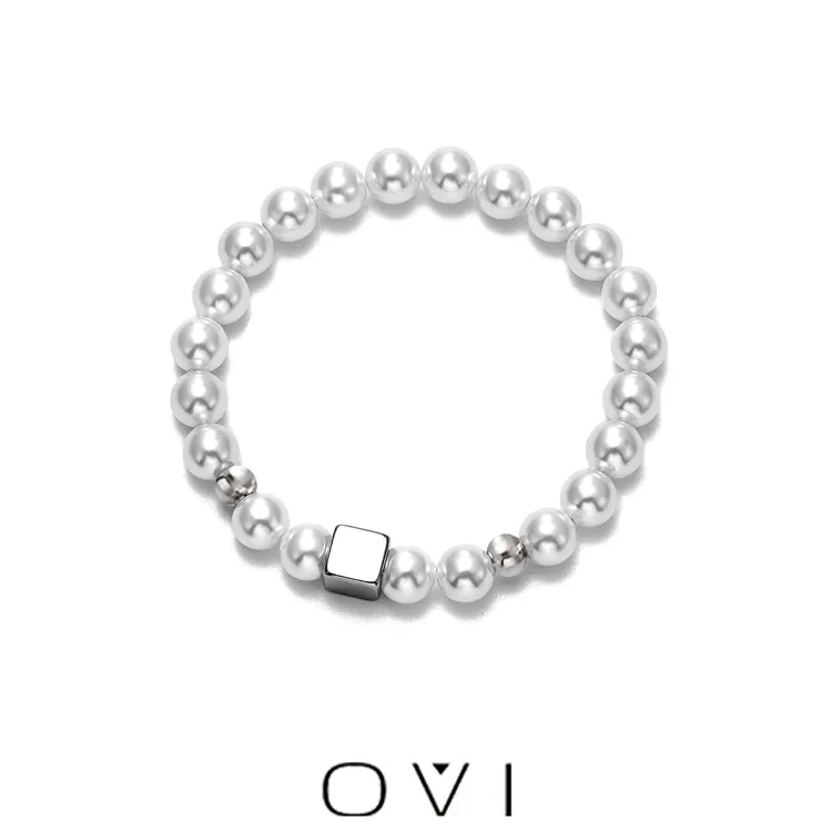 钛钢仿珍珠手链 OVI 白/灰贝珠轻奢高级百搭嘻哈设计情侣手链手串