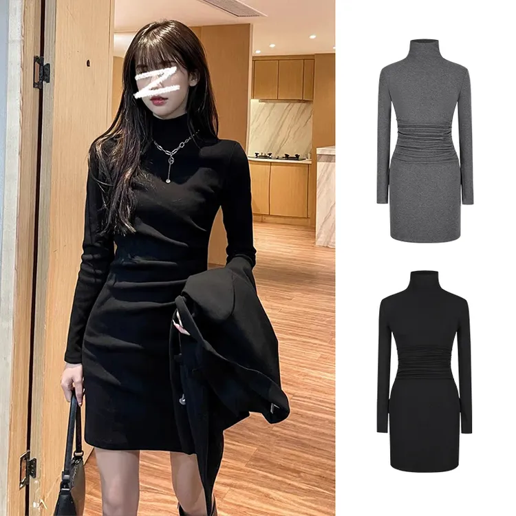 Moses Queen/魔西女王辣妹掐腰高领连衣裙女磨毛保暖显身材包臀裙