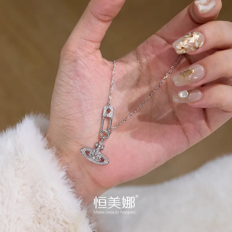 恒美娜 坠链均925银莫桑石 西太后项链轻奢时尚小众百搭链坠经典