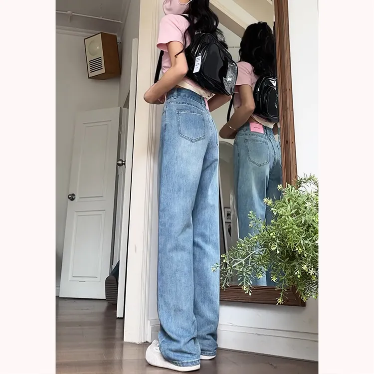 窄版阔腿牛仔裤女款爆款2025新款夏季高腰复古宽松显瘦直筒牛仔裤