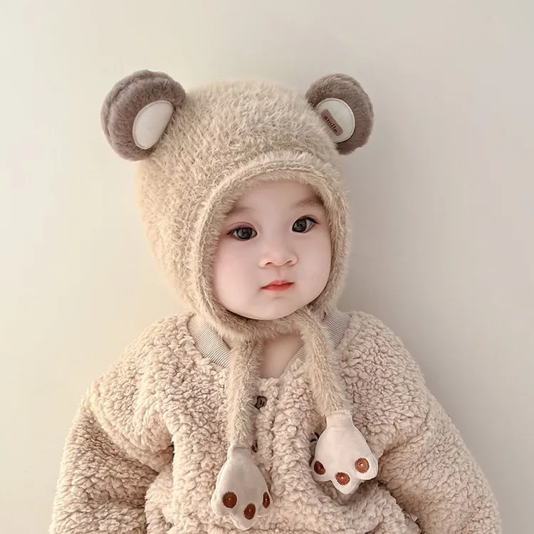 韩系宝宝帽子秋冬季可爱婴幼儿防风保暖帽儿童护耳帽男女童毛绒帽