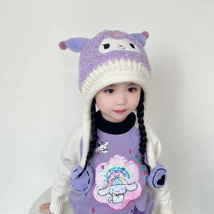 儿童帽子秋冬季加厚男女童加绒毛线帽宝宝可爱超萌针织保暖护耳帽