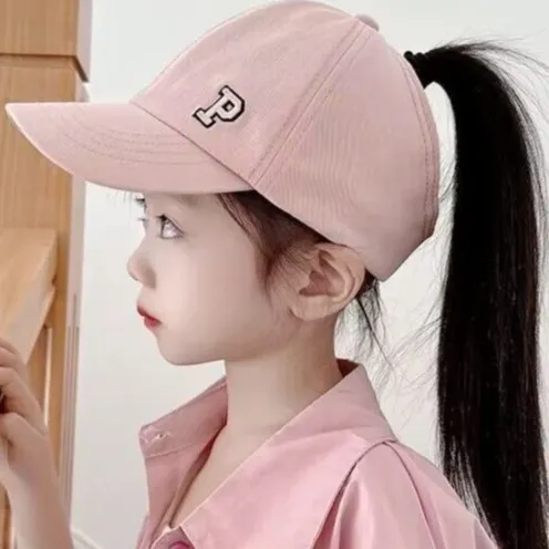 儿童帽子韩版春秋季马尾女童遮阳帽夏季防晒空顶鸭舌帽女孩太阳帽