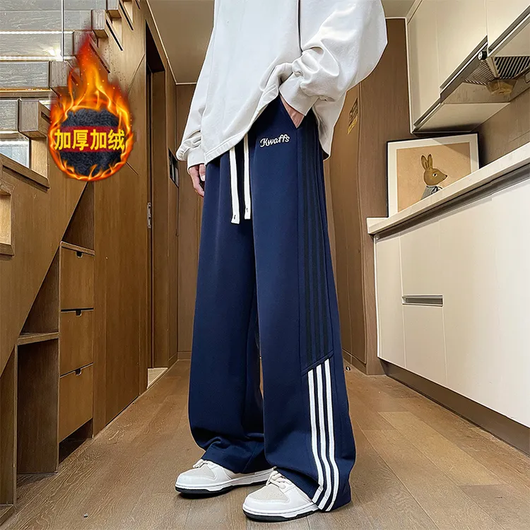 潮牌宽松运动卫裤男秋季美式复古条纹阔腿裤子青少年垂感休闲裤潮