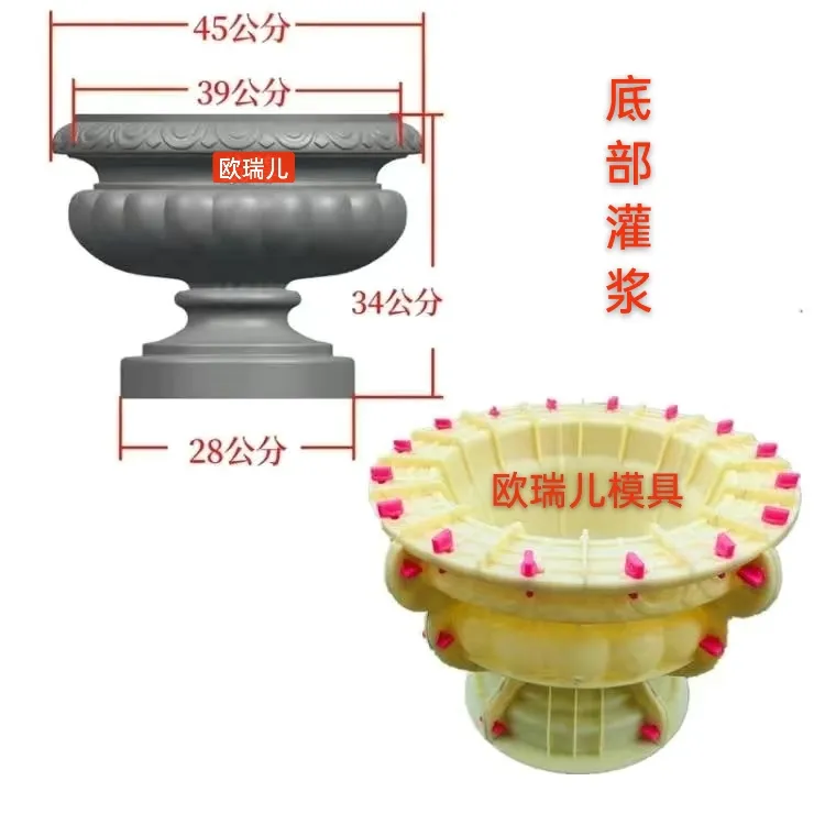 新款底部灌浆欧式简约圆形水泥花盆模具塑料自制品牌直径固定