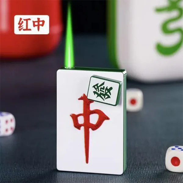 网红高颜值创意麻将绿焰打火机防风潮流旋转解压齿轮发财打火机