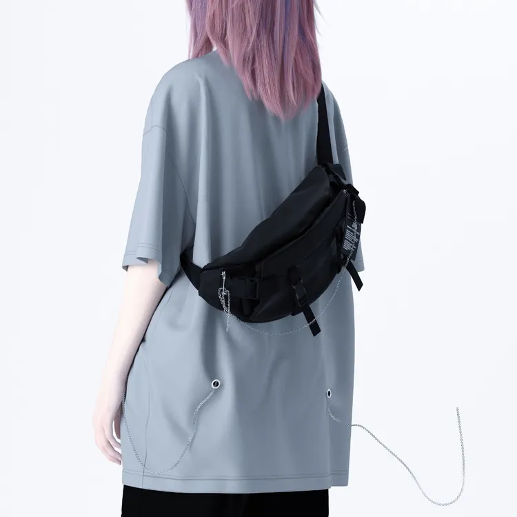 YONAIGA+ 原创INS机能暗黑风链条斜挎包胸包尼龙男女小腰包包单肩