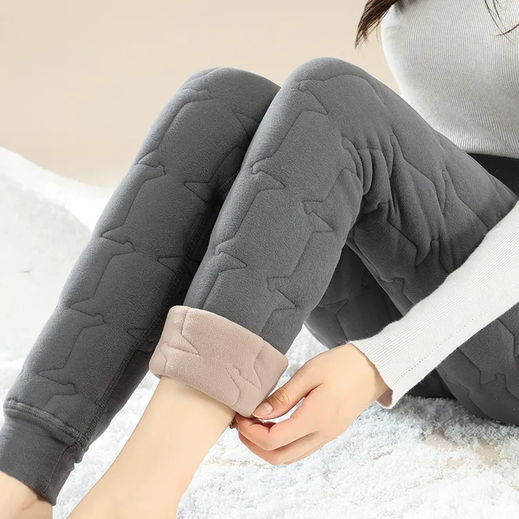 内穿校服神器冬季新款加绒加厚妈妈保暖打底高腰绣花高弹棉裤女2