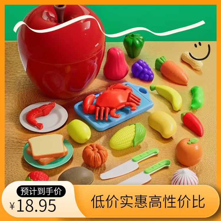 大苹果水果切切乐儿童玩具益智玩具蔬果切切乐安全材质可水煮消毒