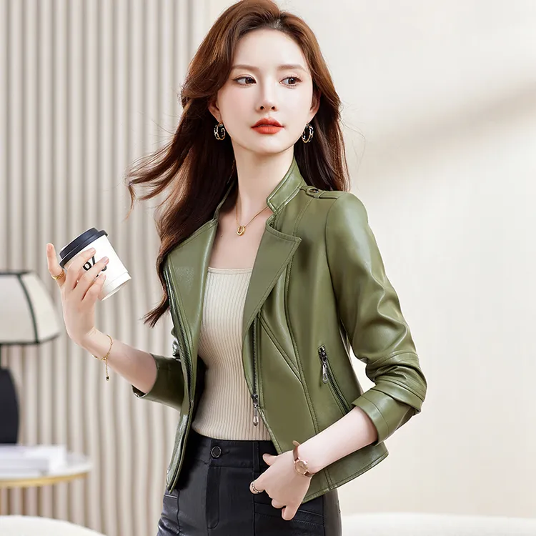 【海宁火火】真皮皮衣女短款韩版秋冬新款显瘦机车皮夹克小外套潮