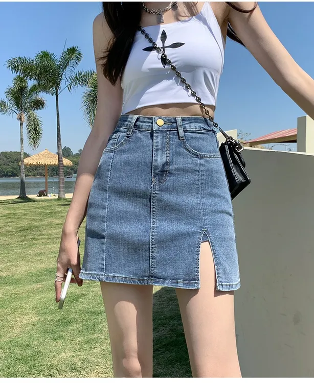 牛仔短裙女2024年夏季新款高腰显瘦小个子a字包臀裙半身裙子裤裙