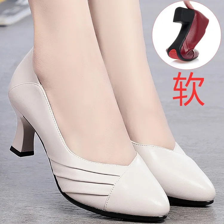 空姐久站不累细跟白色工作鞋皮鞋中年妈妈鞋单鞋中老年女鞋春秋