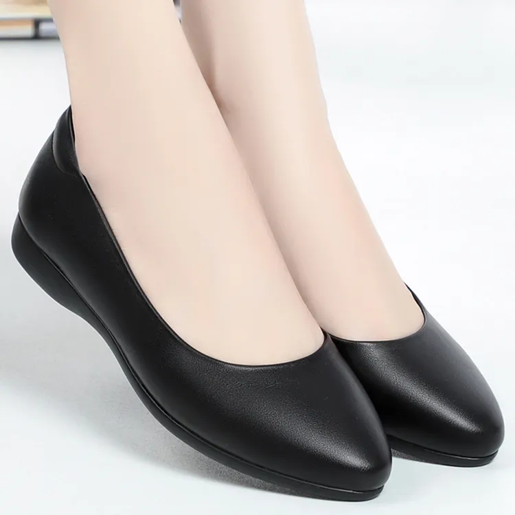 软底久站平底防滑工作鞋女黑色肯德基上班女士皮鞋单鞋女鞋春秋季