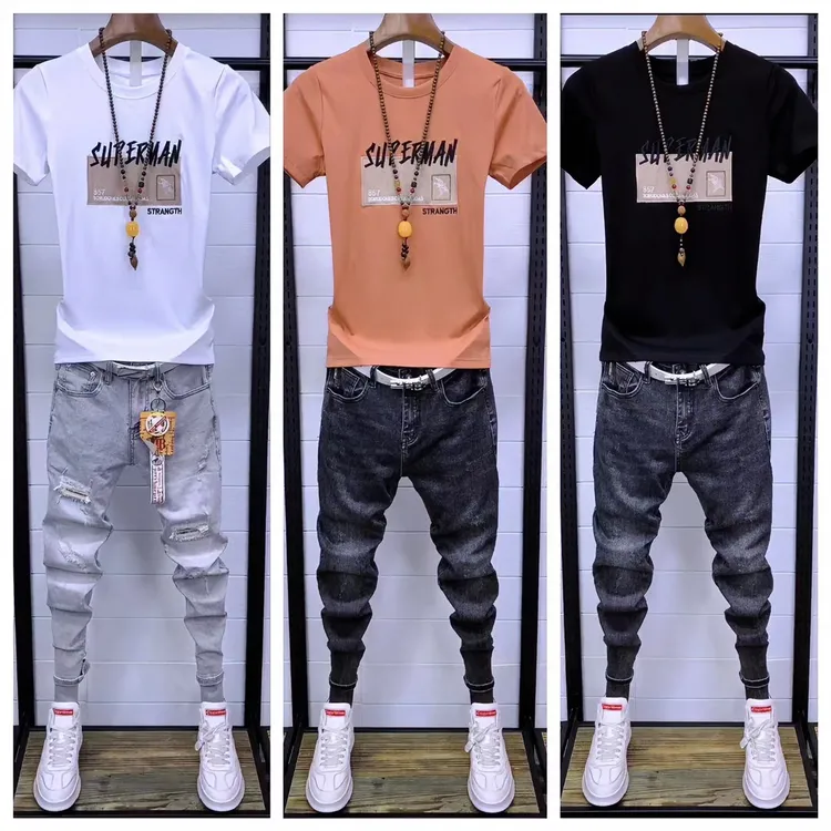 男士夏季时尚潮流韩版修身百搭半袖个性帅气网红精神小伙休闲短袖