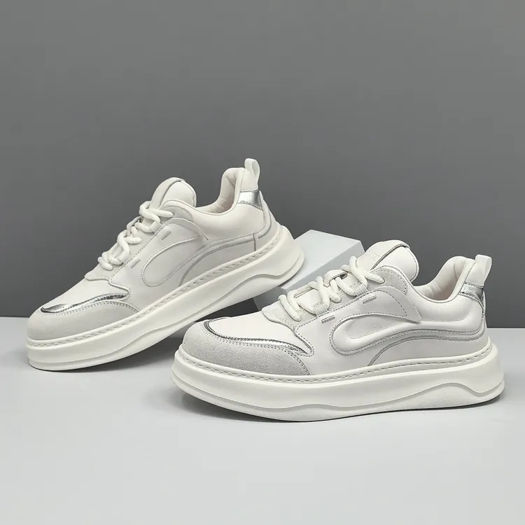 欧洲站男鞋真皮板鞋男士百搭白色鞋子男款透气防臭潮鞋厚底休闲鞋