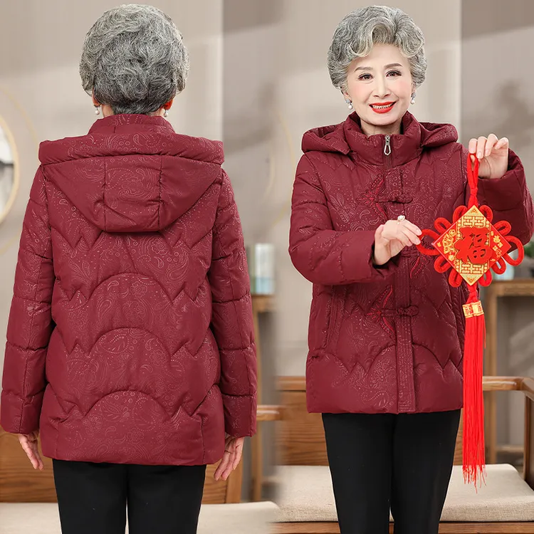 中老年冬季新款奶奶装羽绒棉服加绒加厚保暖棉衣外套冬装妈妈装女