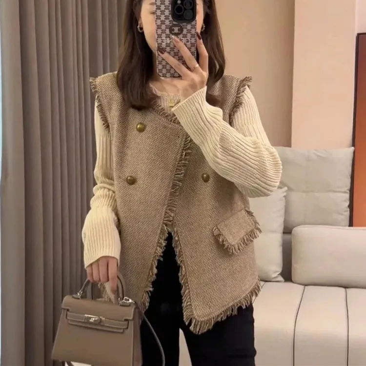 【小沫家】韩版复古流苏小香风马甲女秋季新款气质百搭马夹开衫外套