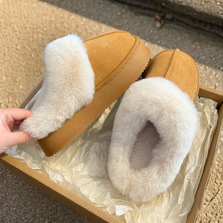 冬季棉拖鞋女简约厚底毛拖鞋加绒棉拖女外穿增高冬天保暖月子鞋秋