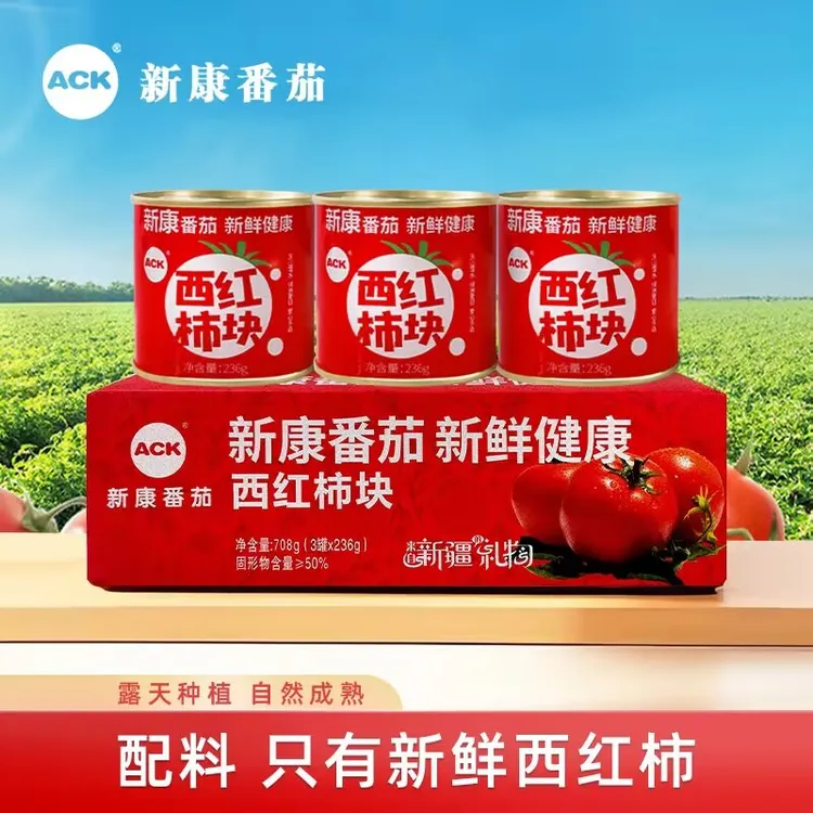新康西红柿块236g罐装无添加糖盐番茄丁即食美味0添加新疆特产