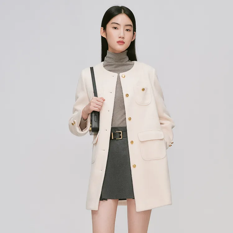 Migaino/曼娅奴女装冬新款简约时尚气质美拉德系毛呢大衣外套