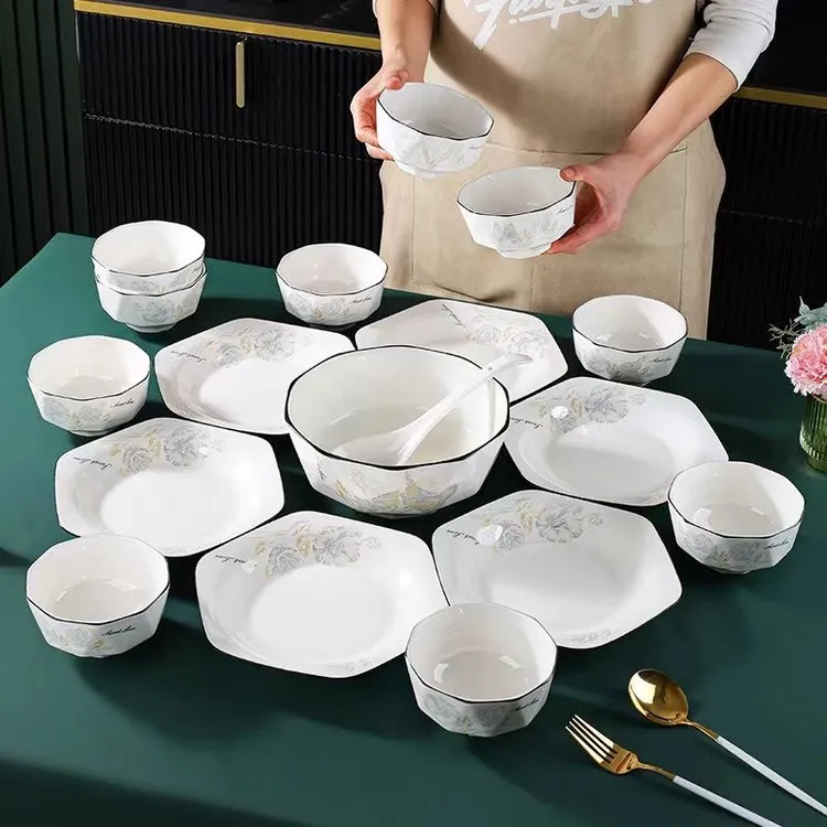 新款甜蜜蜜18件套【10只米饭碗+6只六角盘+1只大汤碗+1只大汤勺】