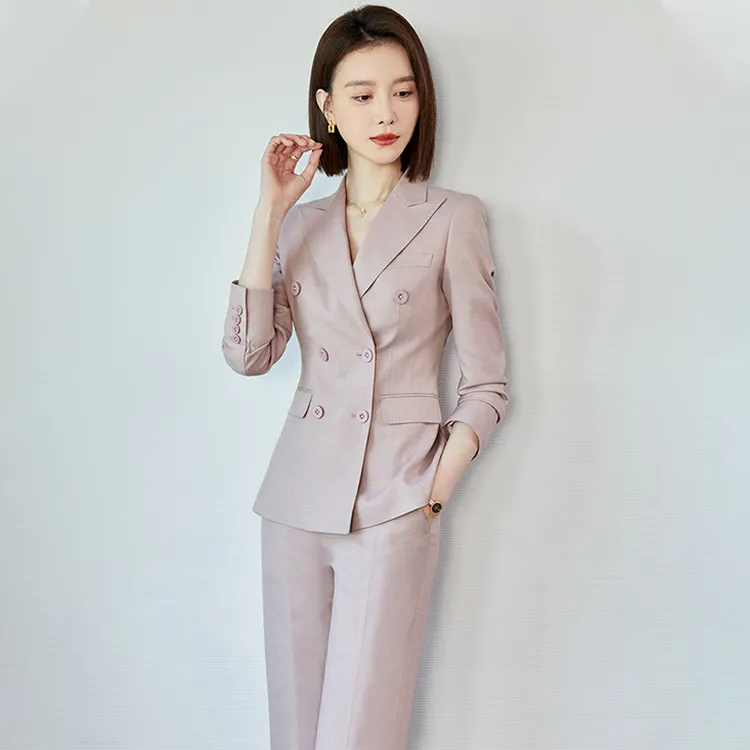 休闲西装主持人女粉紫色气质长袖女装时尚修身职业女神范西服套装