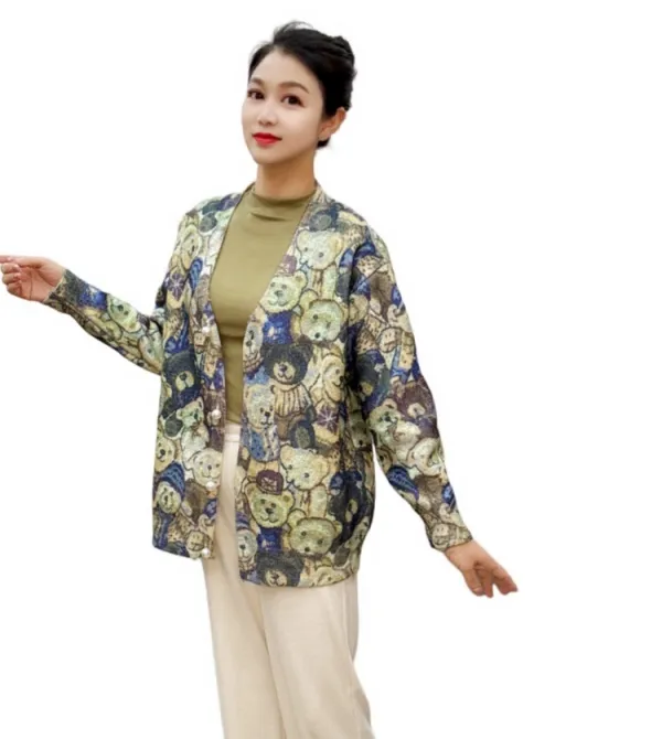 复古花色针织开衫时尚外搭春秋季春小个子长袖针织衫新款小外披