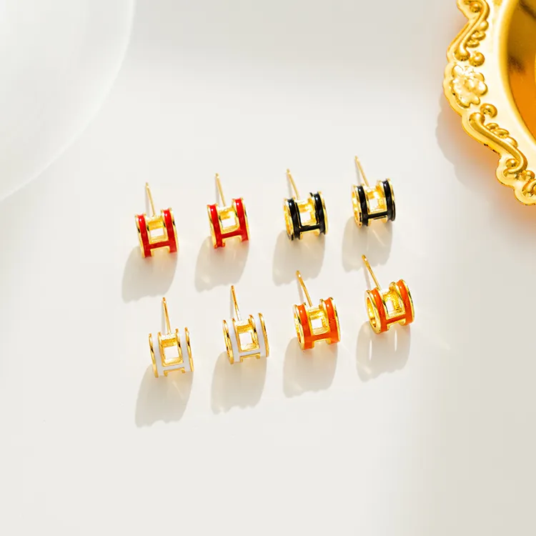 钛钢耳饰 h字母耳饰女 2025年新款潮简约小巧时尚镀18K金耳钉百搭