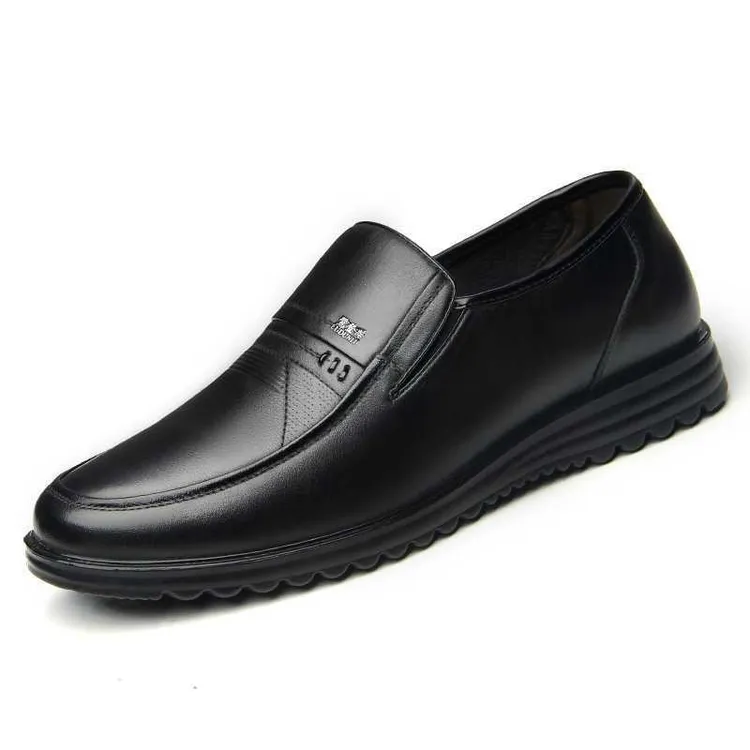 鹭登路春秋爸爸款男鞋头层牛皮圆头中老年舒适软底防滑休闲男皮鞋