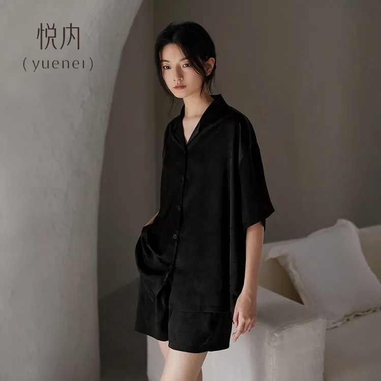 悦内【冰丝】夏季凉感短裤女士家居服仿真丝绸中国风新中式黑色高级