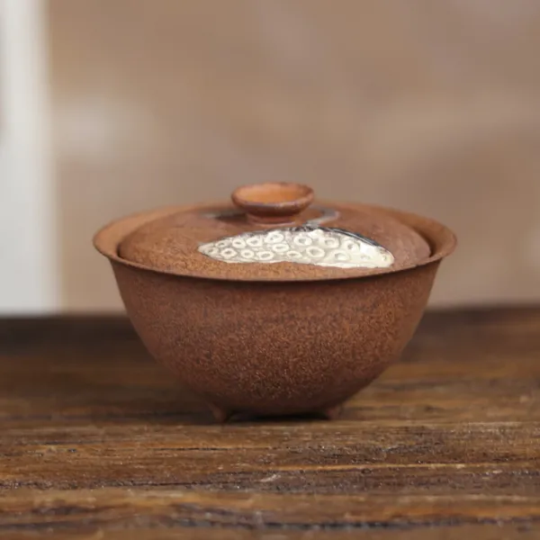 奇遇记 灰念手作日式复古粗陶老岩泥莲蓬盖碗（Q2321）容量150cc