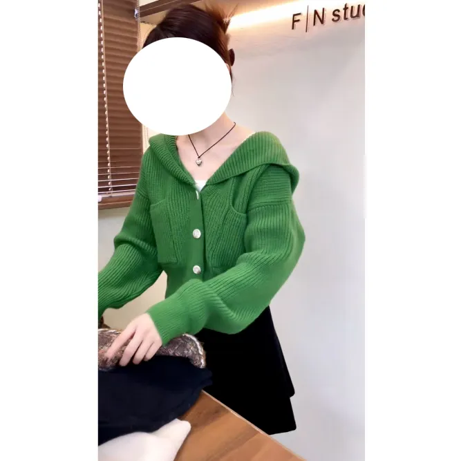 入秋一整套女装2024新款韩版绿翻领针织毛衣开衫a字短裙两件套潮