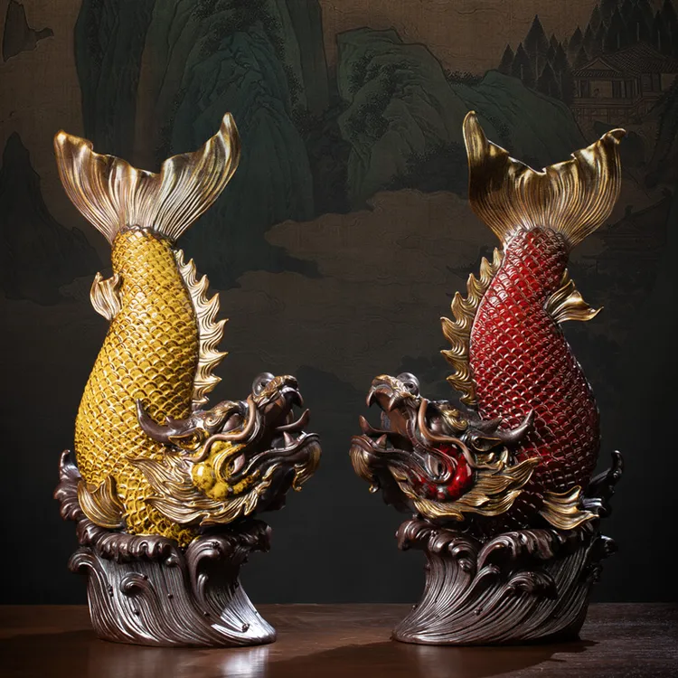 陶瓷鳌鱼摆件龙鱼化龙瑞兽螭吻鸱吻办公室家居装饰品