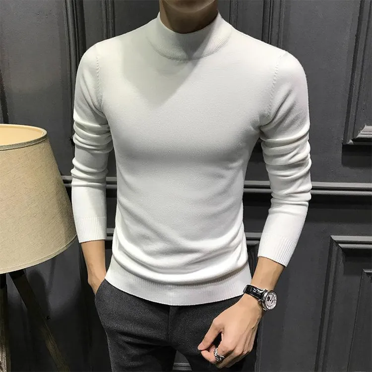 秋冬黑色半高领毛衣男长袖2023新款男士针织毛衫修身中领打底上衣