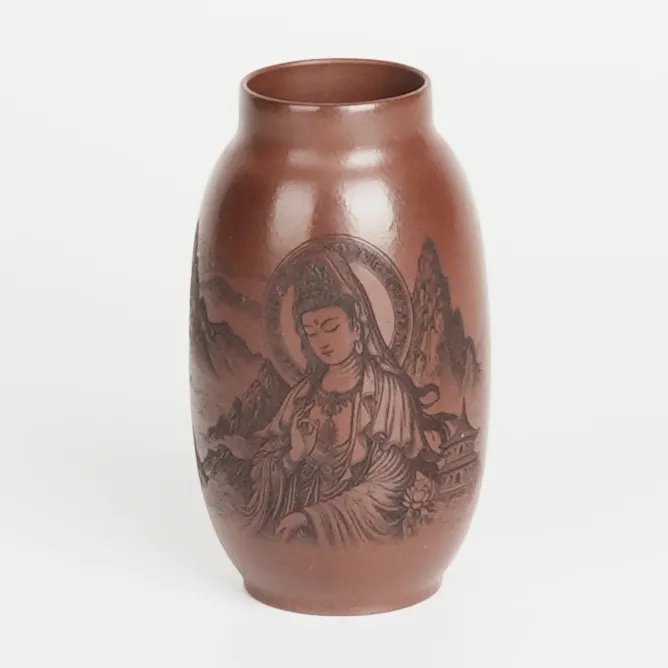 观音 380cc 老紫泥 刻绘 精品宜兴随行杯