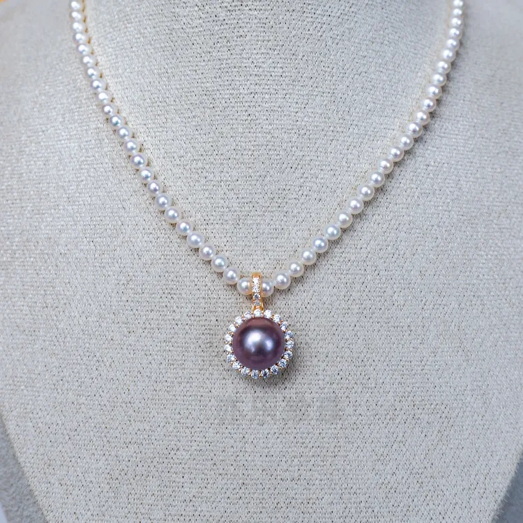【万万太阳花】天然淡水珍珠紫珠吊坠s925银面圆强光单吊坠