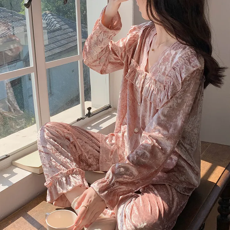 【带胸垫】金丝绒睡衣女秋冬款新款长袖网红爆款春秋季家居服套装