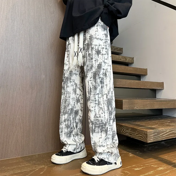 美式扎染直筒休闲裤男秋季潮牌宽松阔腿垂感潮流百搭显瘦运动裤子