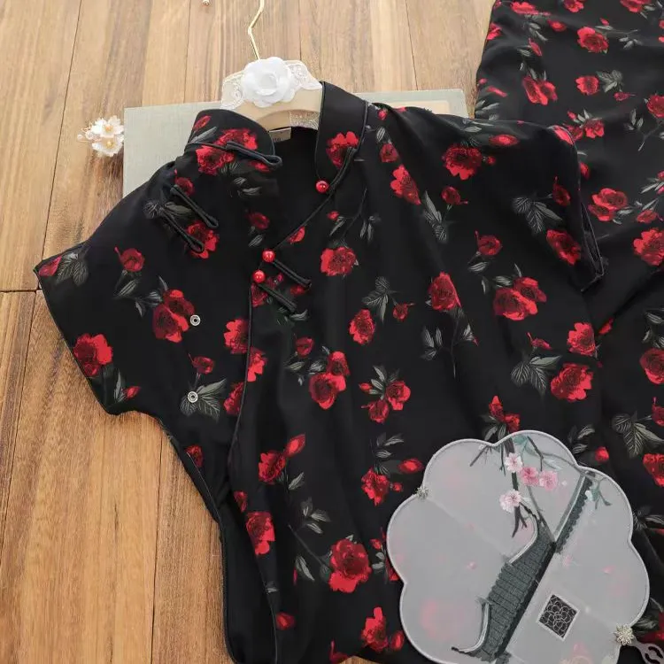 俏娘鱼2025年春夏新款日常穿改良年轻款复古民国风黑色半开襟旗袍