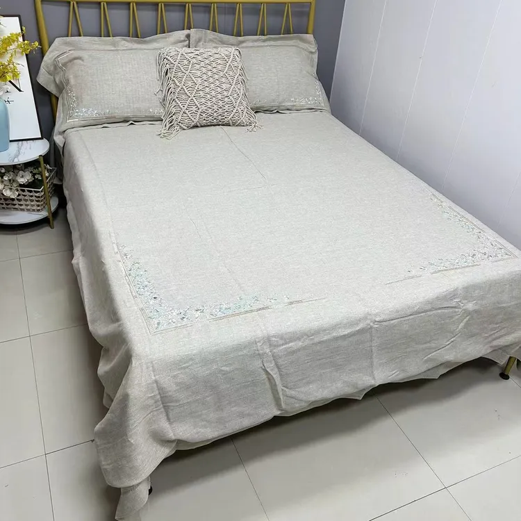 高货汉麻雨露麻四件套重工刺绣水洗干爽轻奢纯麻加大加厚床单被套