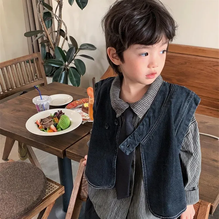2025新款春秋装两件套男童牛仔不规则马甲中小童简约背心外套坎肩