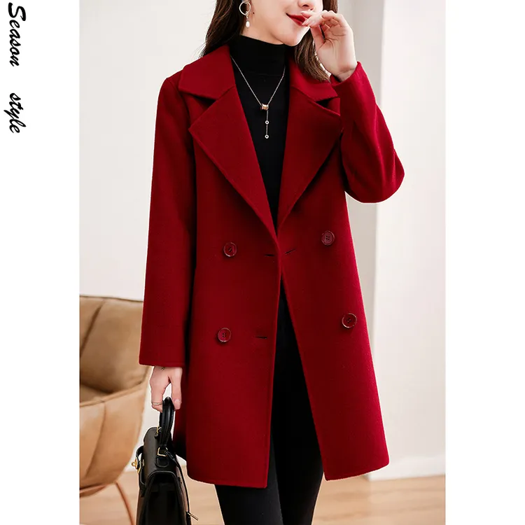 红色双面绵羊毛大衣女新款秋冬气质小个子显瘦毛呢子大衣外套6001