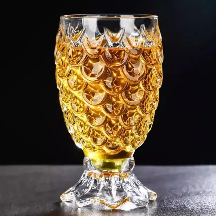 鱼鳞纹无铅玻璃复古加厚杯创意菠萝杯美人鱼款茶杯家用水杯果汁杯