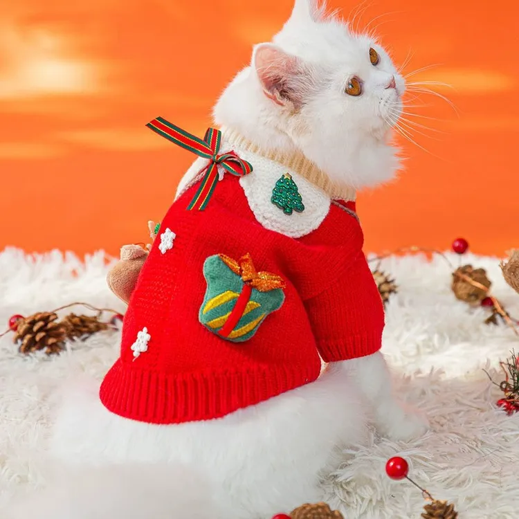 宠物圣诞节弹性可爱猫咪泰迪比熊法斗柯基保暖防寒针织毛衣小型犬