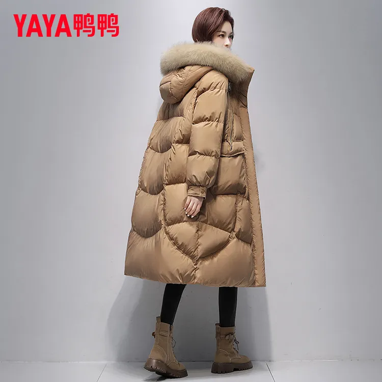 鸭鸭高端奢华羽绒服女长款过膝狐狸毛大毛领时尚气质加厚外套女冬