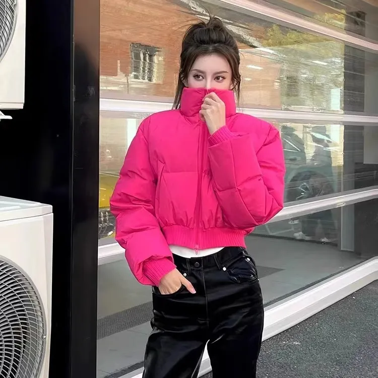 网红枚红色短款棉服女冬2025新款设计感小众棉衣高端加厚棉服外套