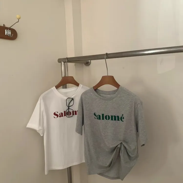 salome纯棉T恤微短款百搭夏季宽松印花圆领简约